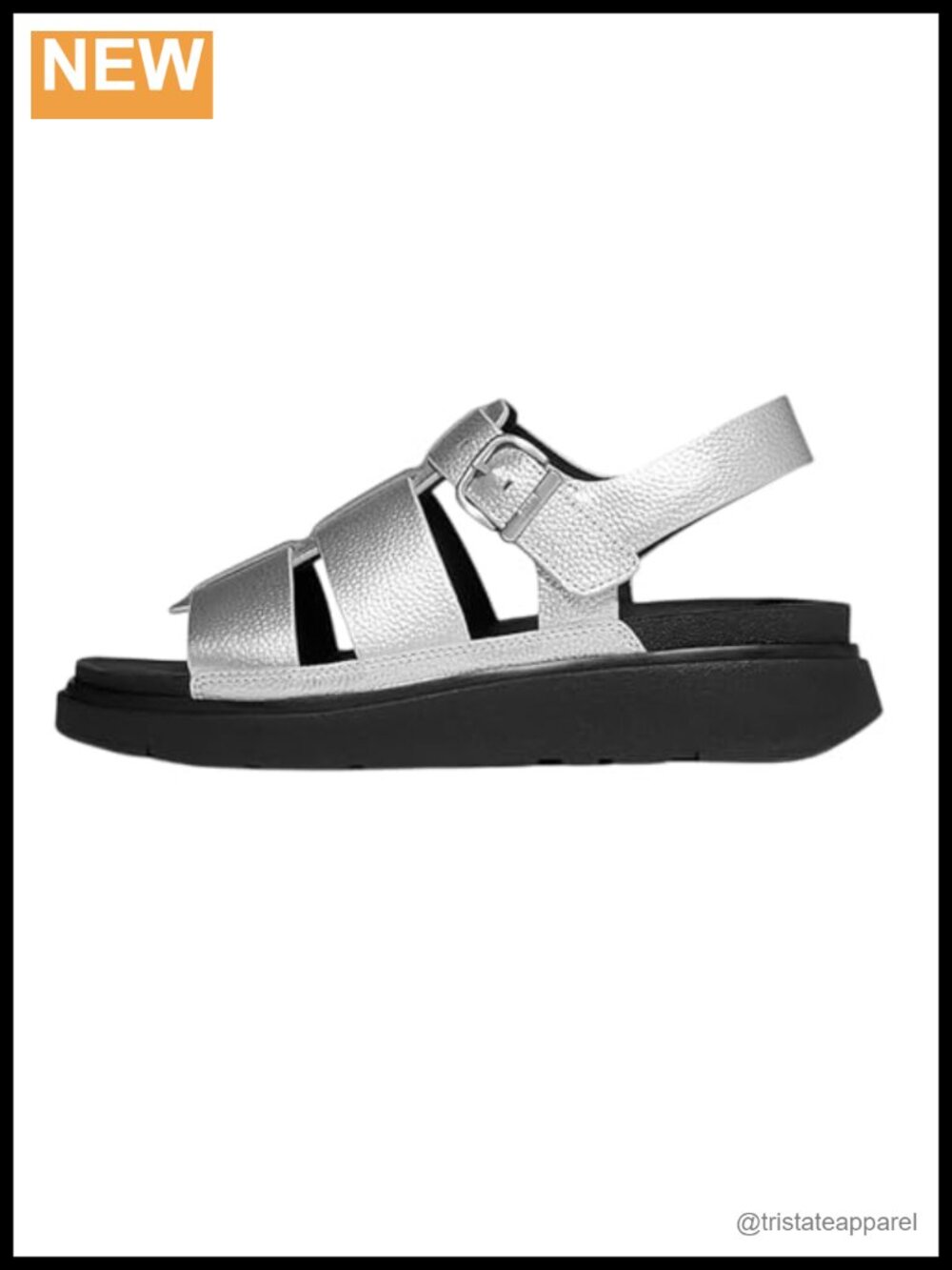 Metallic Tumbled-Leather Fisherman Sandals Platform Buckle Slingback